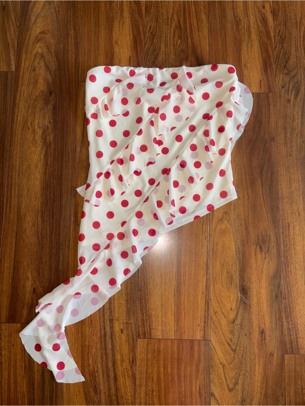 Women’s White Polka Dot Asymmetric Ruffle Tunic
